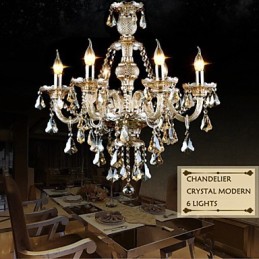 Lustre en cristal couleur cognac moderne 6 lumières en verre contemporain