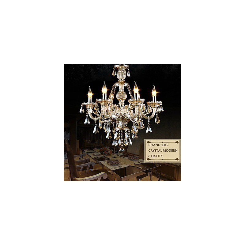 Lustre en cristal couleur cognac moderne 6 lumières en verre contemporain