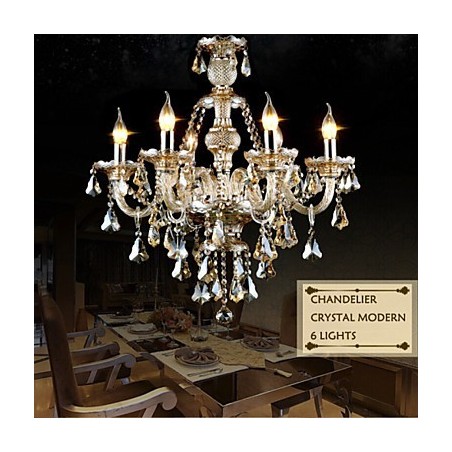 Lustre en cristal couleur cognac moderne 6 lumières en verre contemporain Lustre en cristal couleur cognac moderne 6 lumières en verre contemporain