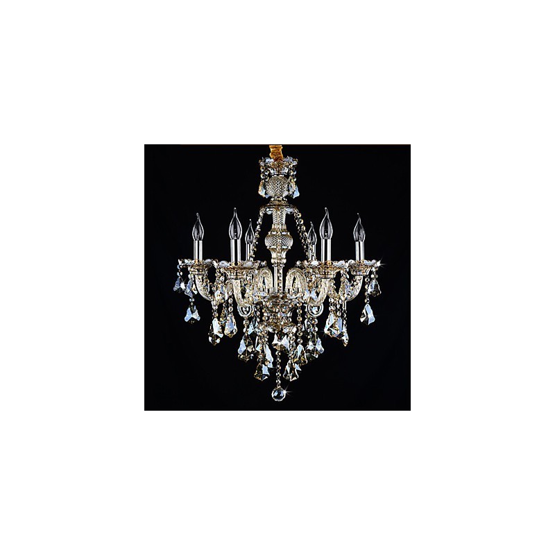 Lustre en cristal couleur cognac moderne 6 lumières en verre contemporain