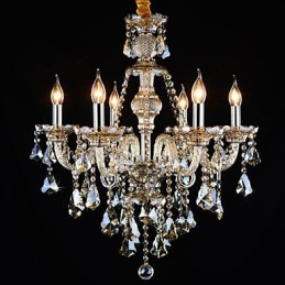 Lustre en cristal couleur cognac moderne 6 lumières en verre contemporain