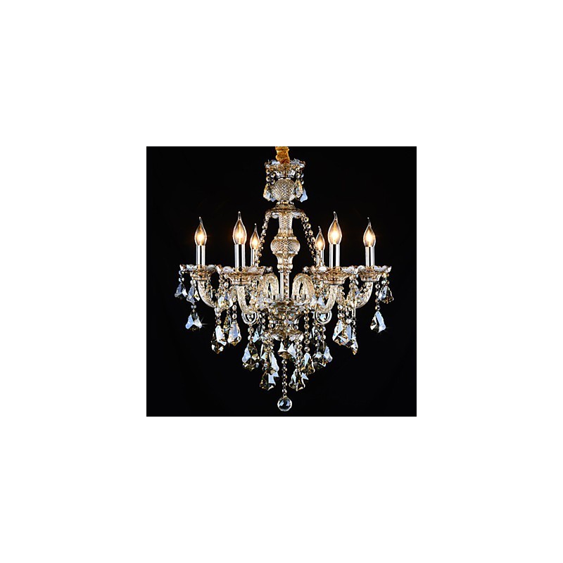 Lustre en cristal couleur cognac moderne 6 lumières en verre contemporain