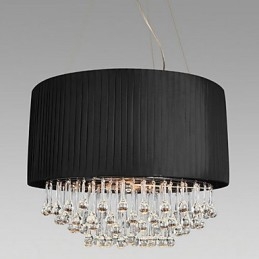 Plafonnier en cristal à 5 lumières avec abat-jour en tissu noir