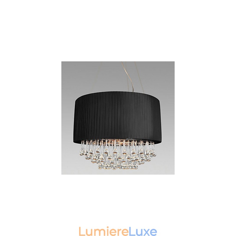 Plafonnier en cristal à 5 lumières avec abat-jour en tissu noir