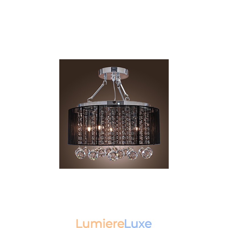 Plafonnier moderne en cristal avec abat-jour en tissu noir à 5 lumières