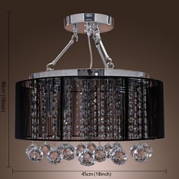 Plafonnier moderne en cristal avec abat-jour en tissu noir à 5 lumières