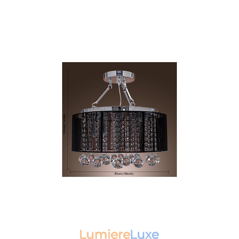 Plafonnier moderne en cristal avec abat-jour en tissu noir à 5 lumières
