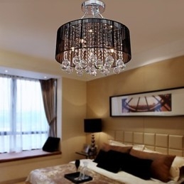Plafonnier moderne en cristal avec abat-jour en tissu noir à 5 lumières