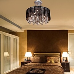 Plafonnier moderne en cristal avec abat-jour en tissu noir à 5 lumières