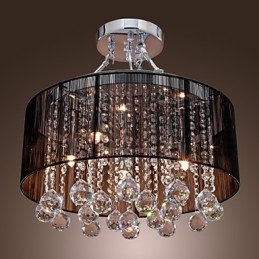 Plafonnier moderne en cristal avec abat-jour en tissu noir à 5 lumières
