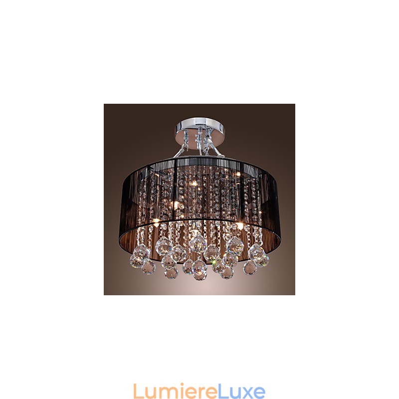 Plafonnier moderne en cristal avec abat-jour en tissu noir à 5 lumières