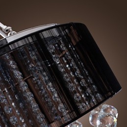 Plafonnier moderne en cristal avec abat-jour en tissu noir à 5 lumières