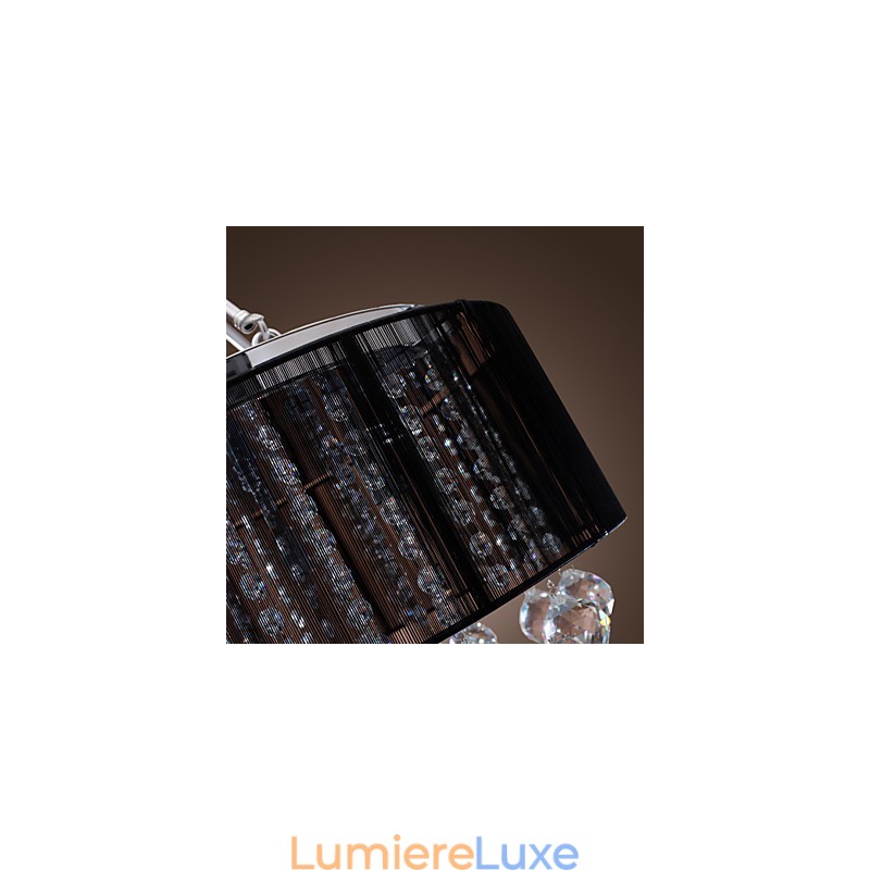 Plafonnier moderne en cristal avec abat-jour en tissu noir à 5 lumières