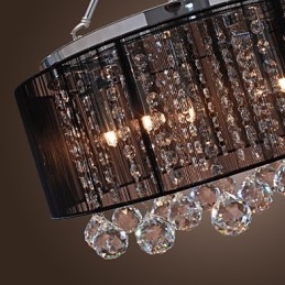Plafonnier moderne en cristal avec abat-jour en tissu noir à 5 lumières