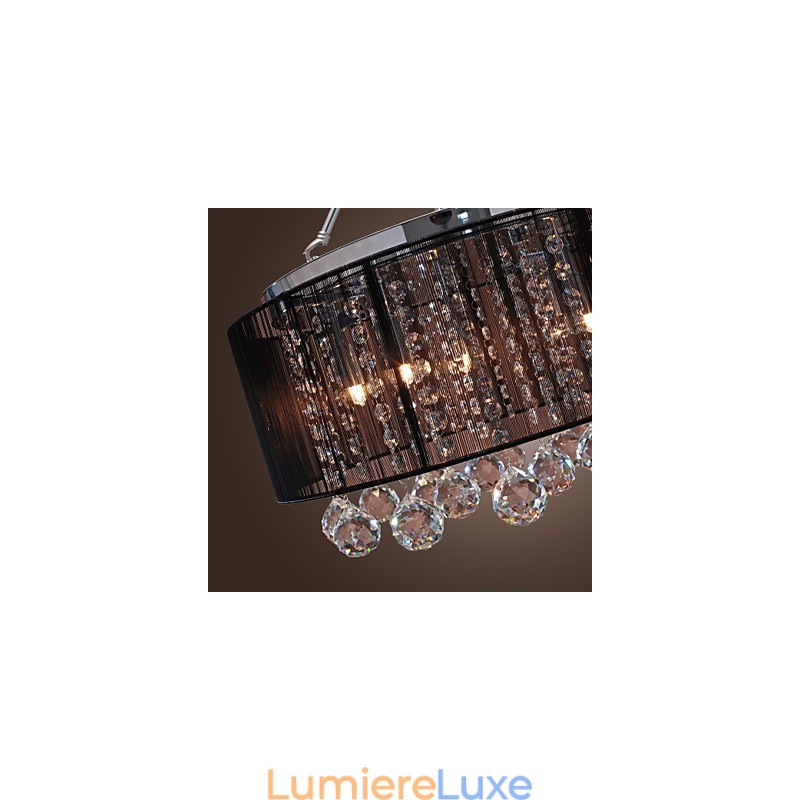 Plafonnier moderne en cristal avec abat-jour en tissu noir à 5 lumières