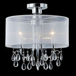 Plafonnier élégant en cristal avec 3 lumières et abat-jour en tissu
