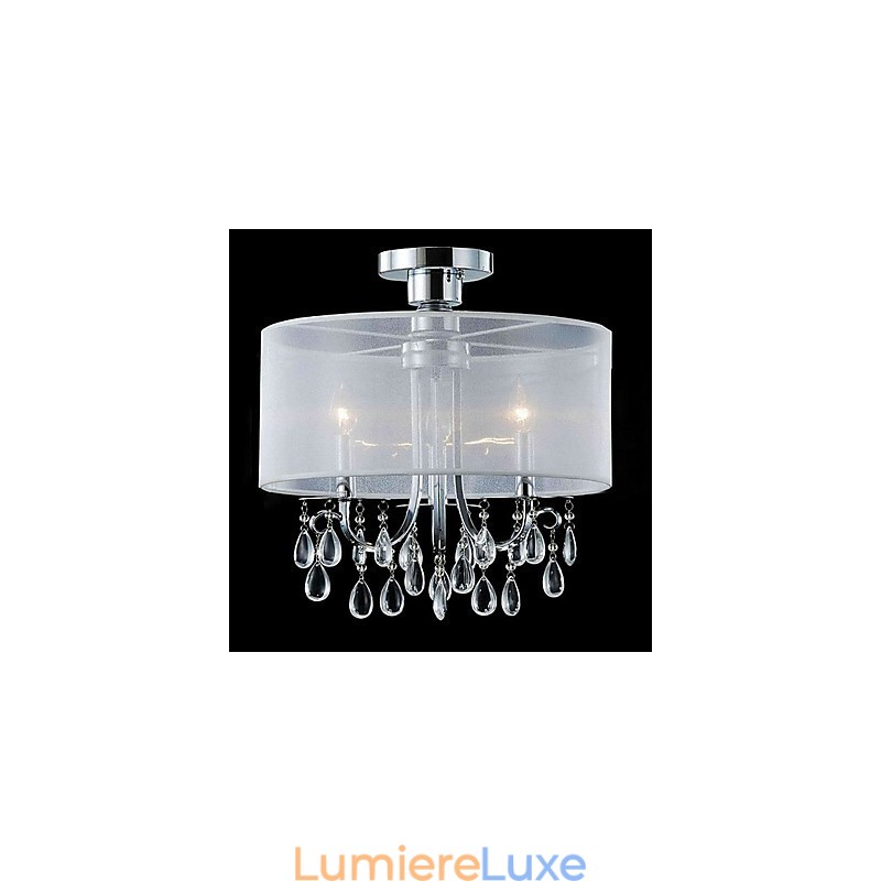 Plafonnier élégant en cristal avec 3 lumières et abat-jour en tissu