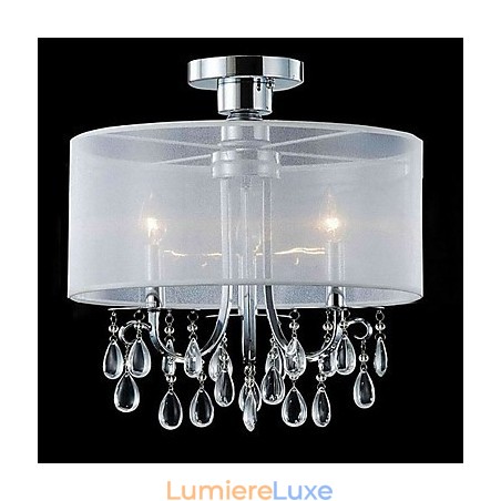 Plafonnier élégant en cristal avec 3 lumières et abat-jour en tissu Plafonnier élégant en cristal avec 3 lumières et abat-jour en tissu