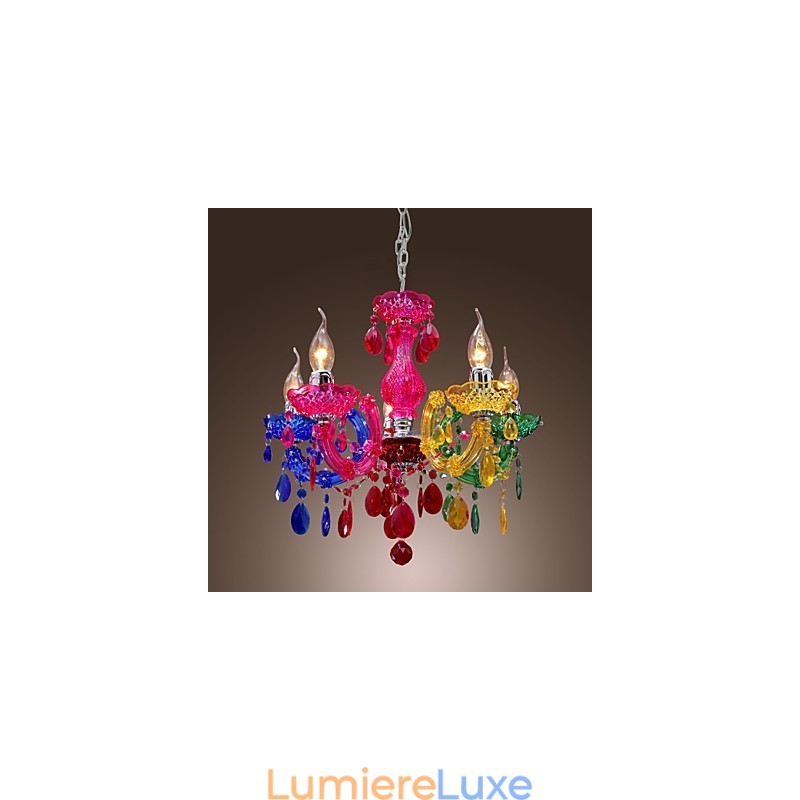 Lustre traditionnel classique en cristal et acrylique chromé