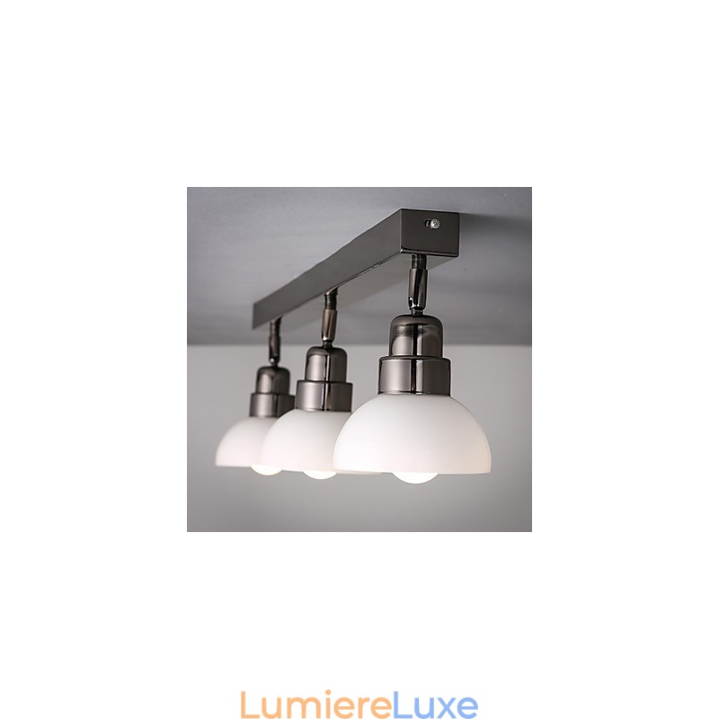 Plafonnier Trinal en verre blanc avec cadre en aluminium, design moderne et tendance
