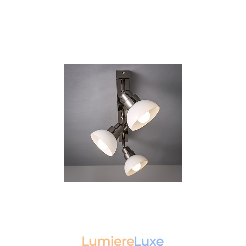 Plafonnier Trinal en verre blanc avec cadre en aluminium, design moderne et tendance