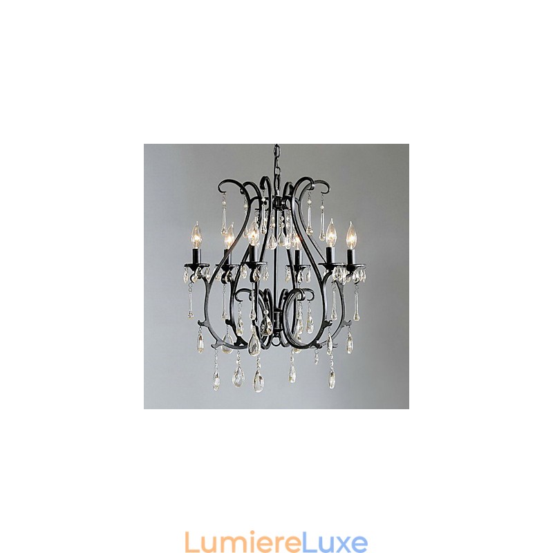 Lustre moderne en cristal à 6 lumières avec bougie