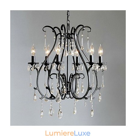 Lustre moderne en cristal à 6 lumières avec bougie Lustre moderne en cristal à 6 lumières avec bougie
