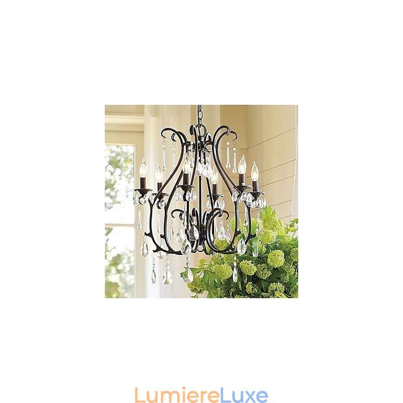 Lustre moderne en cristal à 6 lumières avec bougie