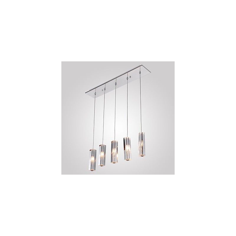Suspension moderne contemporaine en cristal et métal chromé