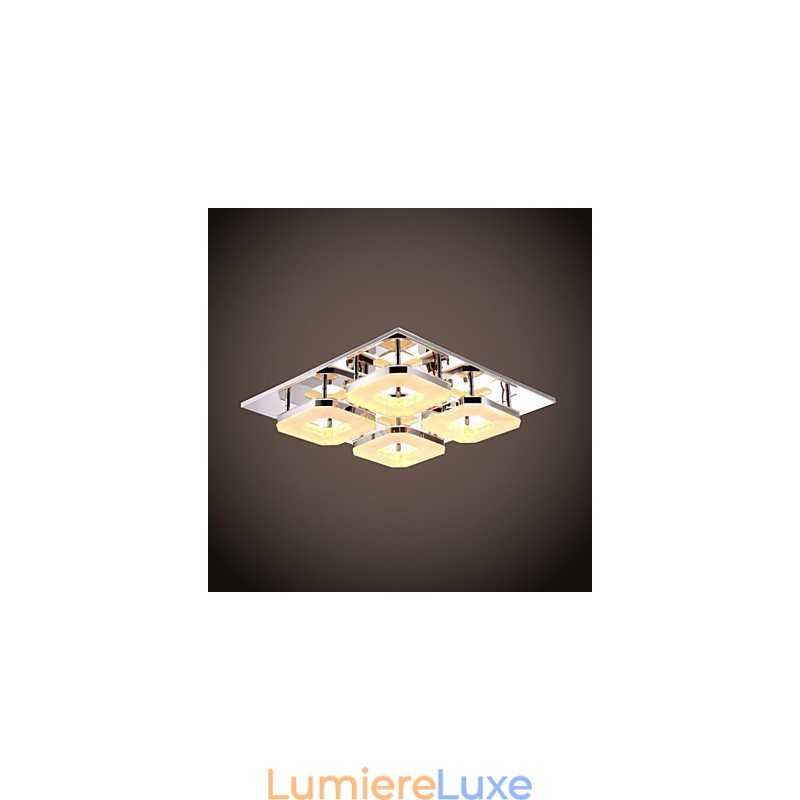 Plafonnier en acrylique moderne à 4 lumières, galvanoplastie en acier inoxydable