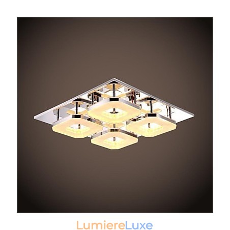 Plafonnier en acrylique moderne à 4 lumières, galvanoplastie en acier inoxydable Plafonnier en acrylique moderne à 4 lumières, galvanoplastie en acier inoxydable
