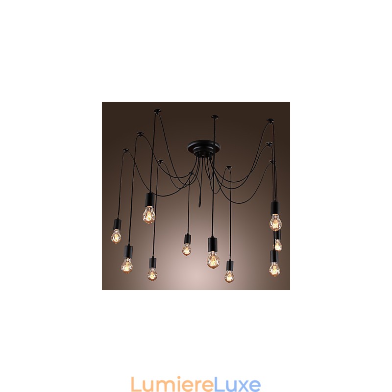 Lustre design vintage, ampoules incluses, suspension Living 10 lumières