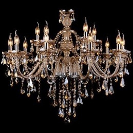 Lustre en cristal couleur cognac de luxe moderne à 2 niveaux, 15 lumières