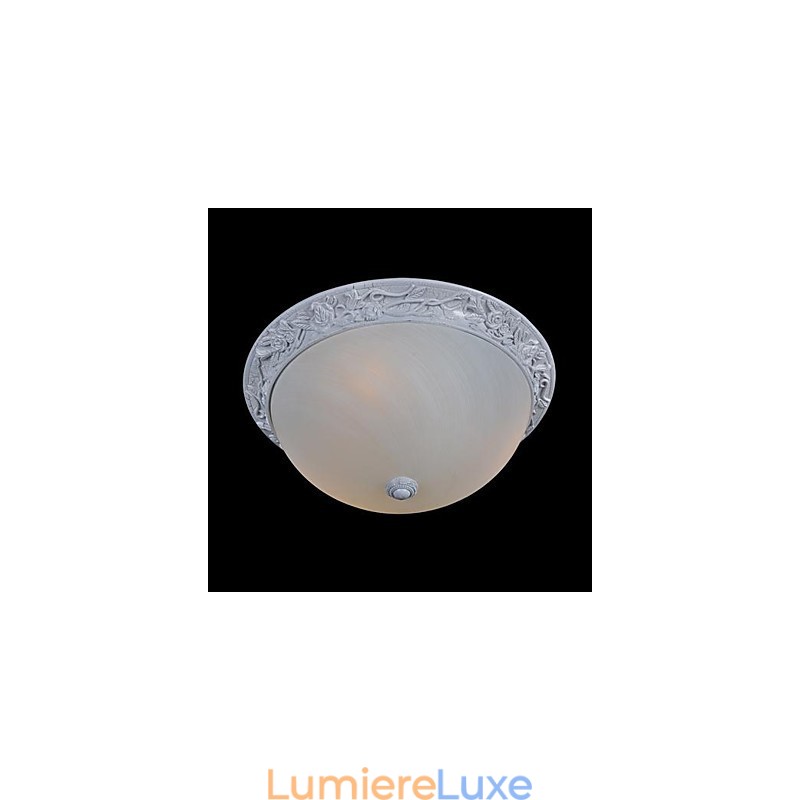 Plafonnier blanc en verre et résine sculptée, style européen classique