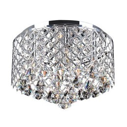 Plafonnier contemporain en cristal avec 4 lumières et abat-jour tambour en métal