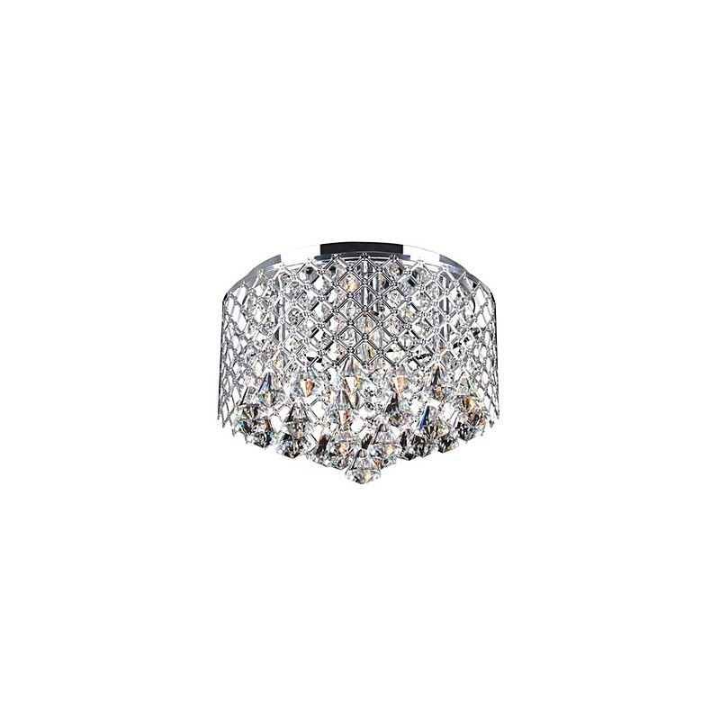 Plafonnier contemporain en cristal avec 4 lumières et abat-jour tambour en métal