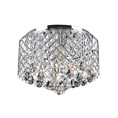 Plafonnier contemporain en cristal avec 4 lumières et abat-jour tambour en métal Plafonnier contemporain en cristal avec 4 lumières et abat-jour tambour en métal