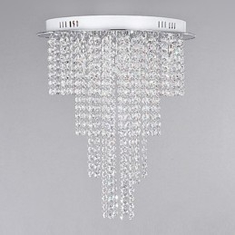 Plafonnier contemporain en cristal à 8 lumières, finition métal galvanisé