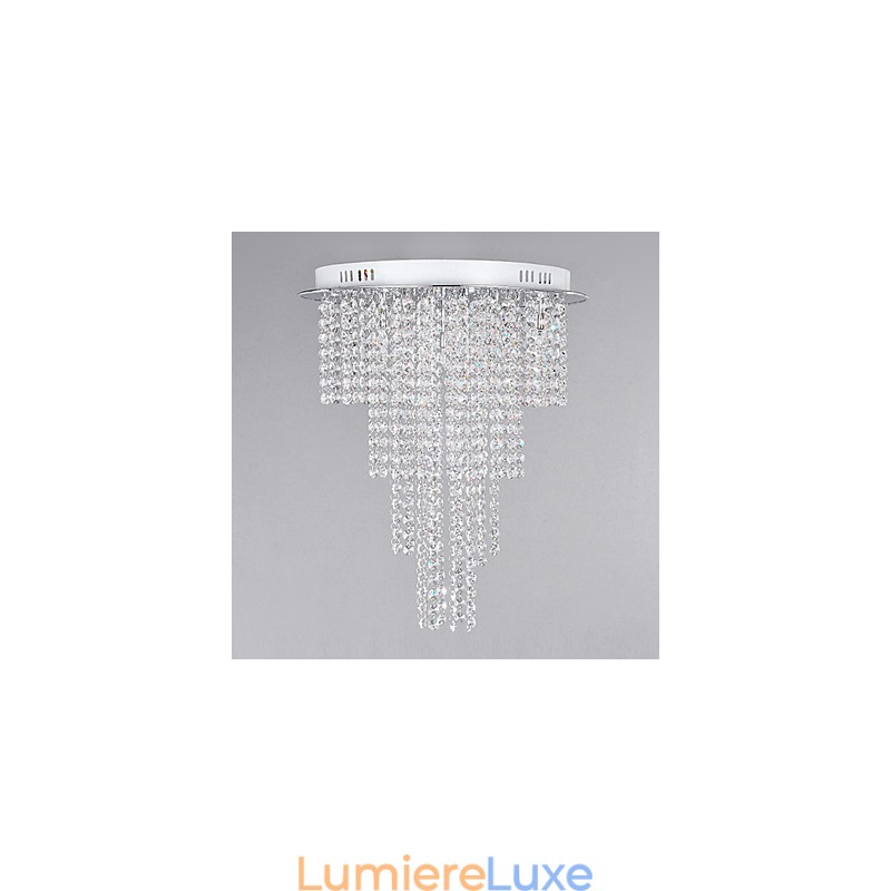 Plafonnier contemporain en cristal à 8 lumières, finition métal galvanisé