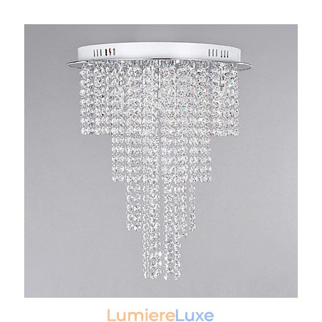 Plafonnier contemporain en cristal à 8 lumières, finition métal galvanisé Plafonnier contemporain en cristal à 8 lumières, finition métal galvanisé