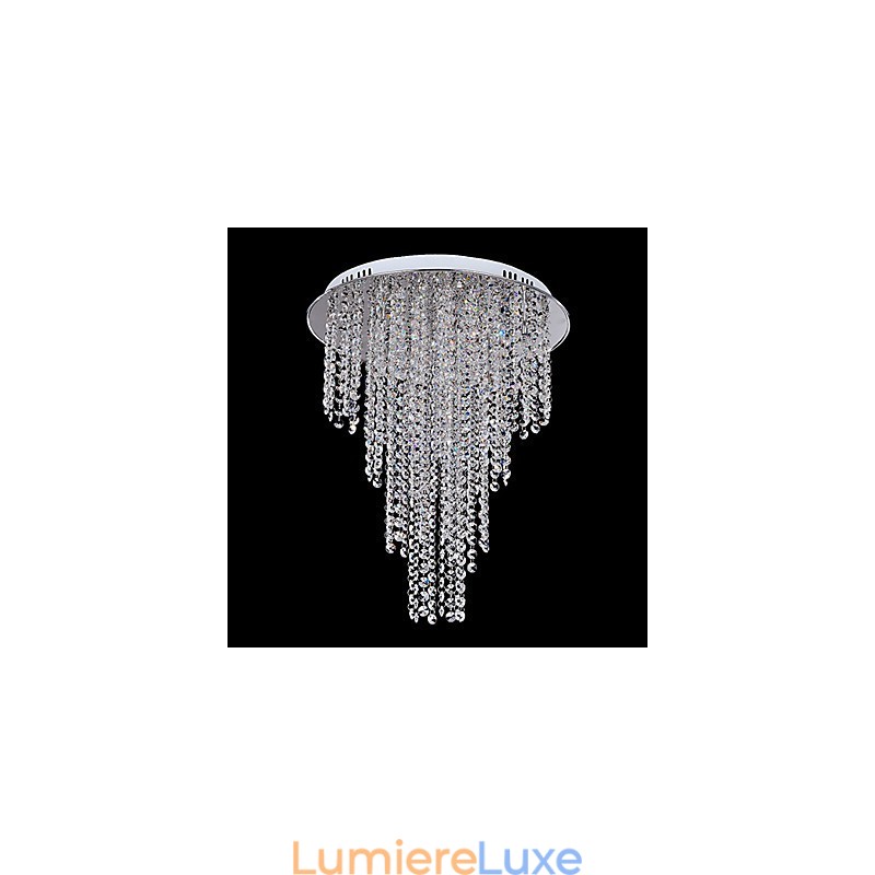 Plafonnier contemporain en cristal à 8 lumières, finition métal galvanisé
