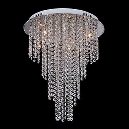 Plafonnier contemporain en cristal à 8 lumières, finition métal galvanisé