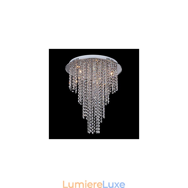 Plafonnier contemporain en cristal à 8 lumières, finition métal galvanisé