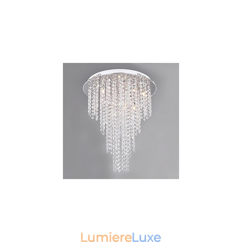 Plafonnier contemporain en cristal à 8 lumières, finition métal galvanisé
