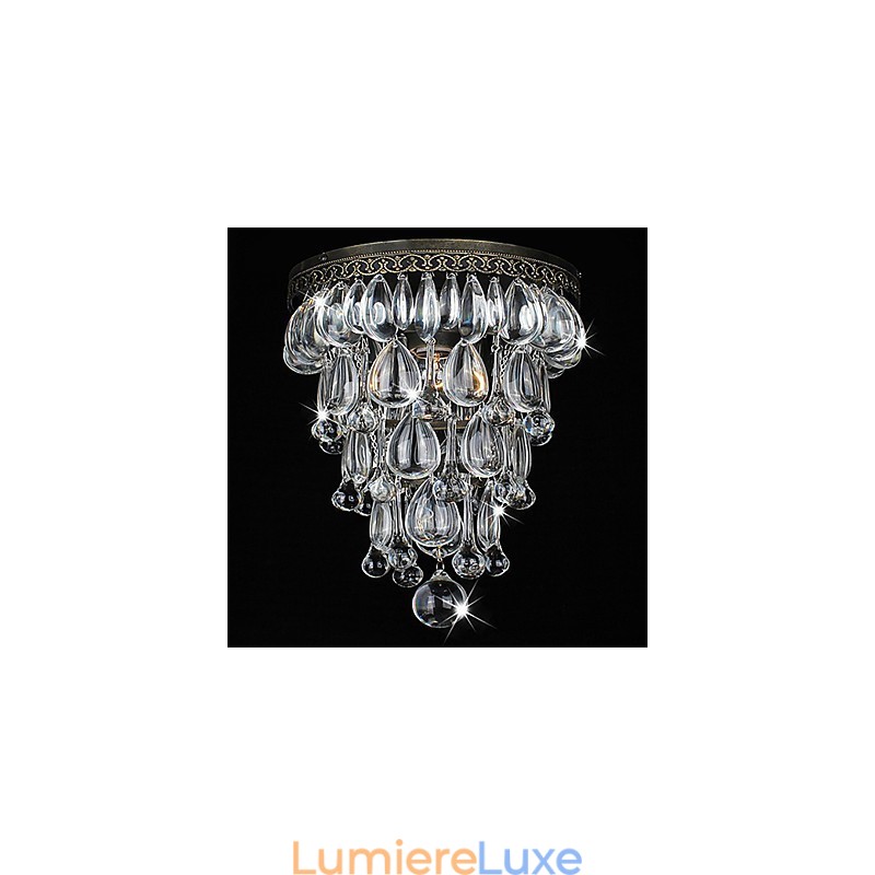 Plafonnier en cristal à 1 lumière, finition vintage en fer galvanisé