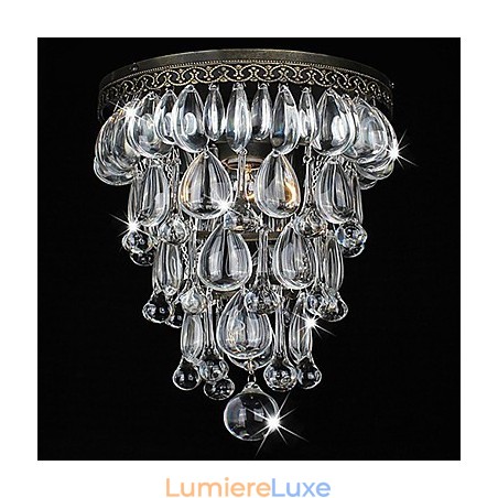 Plafonnier en cristal à 1 lumière, finition vintage en fer galvanisé Plafonnier en cristal à 1 lumière, finition vintage en fer galvanisé
