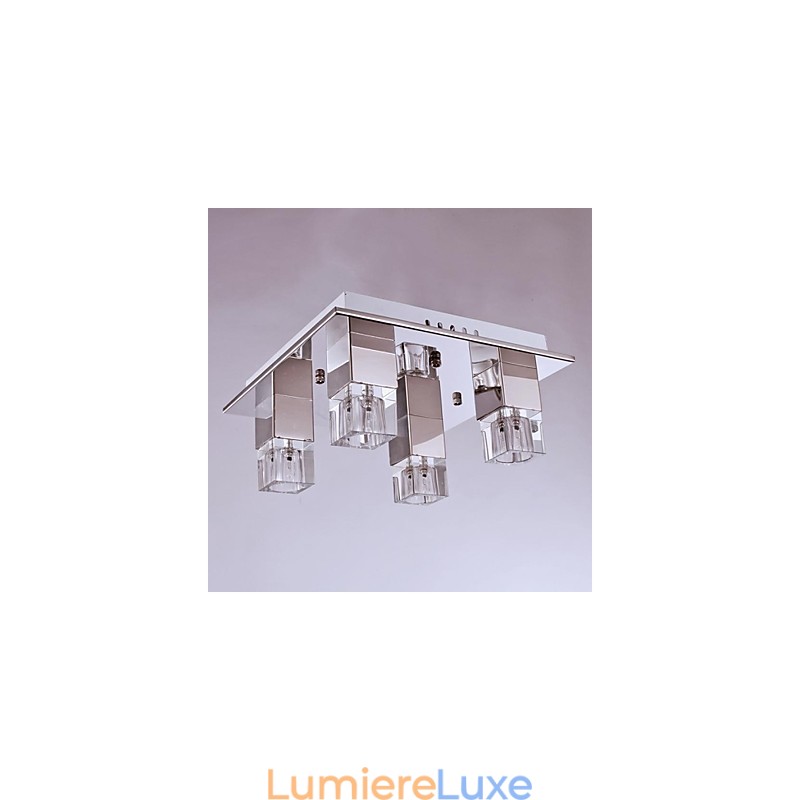 Plafonniers 4 lumières en cristal, placage artistique en acier inoxydable