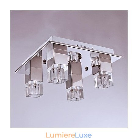 Plafonniers 4 lumières en cristal, placage artistique en acier inoxydable Plafonniers 4 lumières en cristal, placage artistique en acier inoxydable