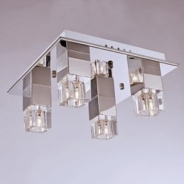 Plafonniers 4 lumières en cristal, placage artistique en acier inoxydable