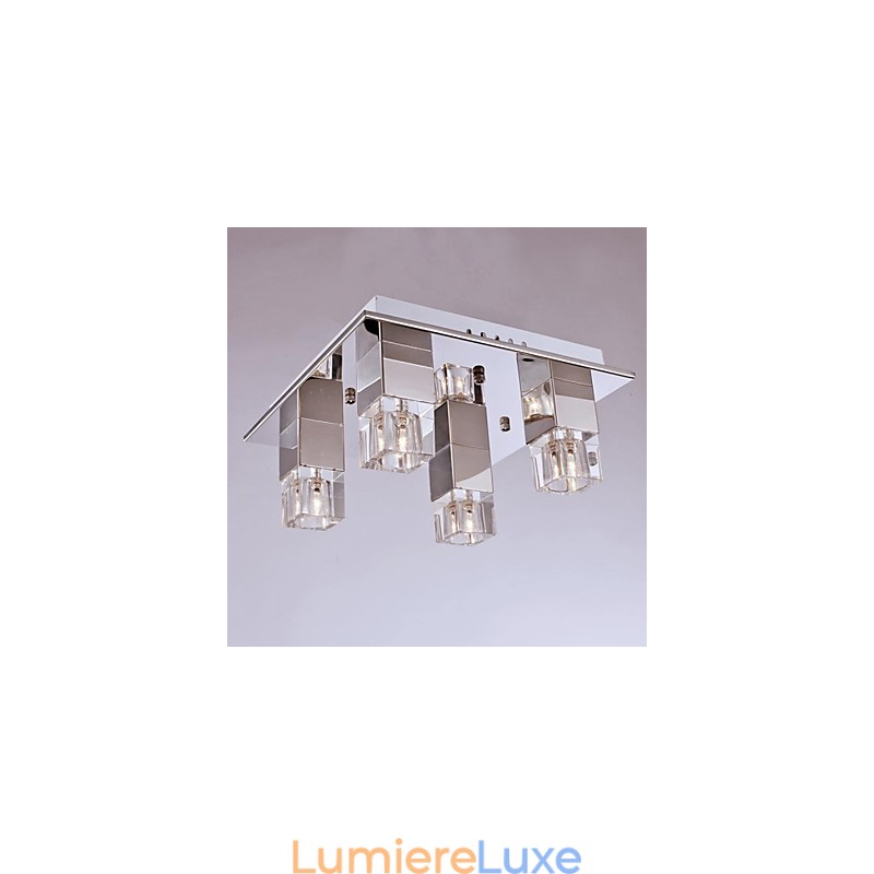 Plafonniers 4 lumières en cristal, placage artistique en acier inoxydable